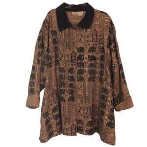 Nefertiti Collection Womens Shirt Jacket Sz 3X Tan African Egyptian Wood Buttons